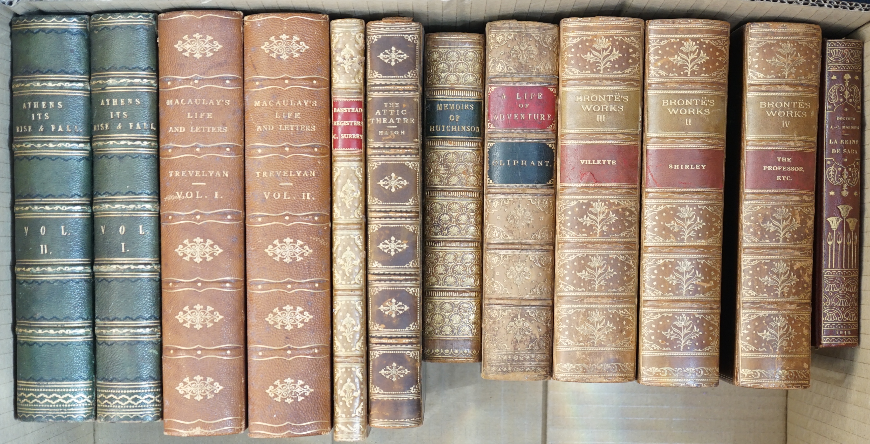 BINDINGS - Bulwer-Lytton, Edward - Athens: Its Rise and Fall, with Views of the Literature, Philosophy, and Social Life of the Athenian People, 2 vols, 8vo, half calf, London, 1837; Trevelyan, George Otto - The Life and
